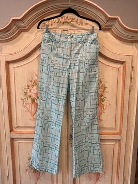 J. McLaughlin Aqua Colored Bit Print Trousers Size 0